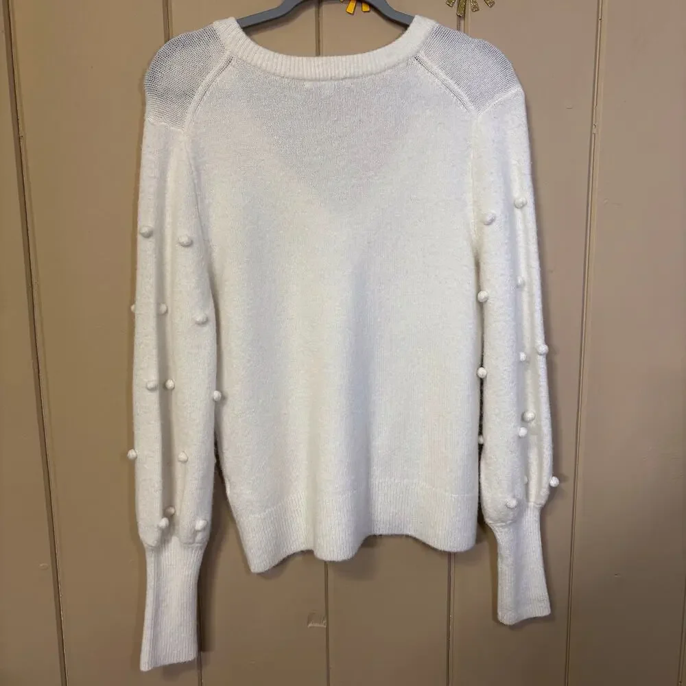 Madewell white v-neck bobble dashwood sweater bishop sleeve size small - Picture 2 of 4